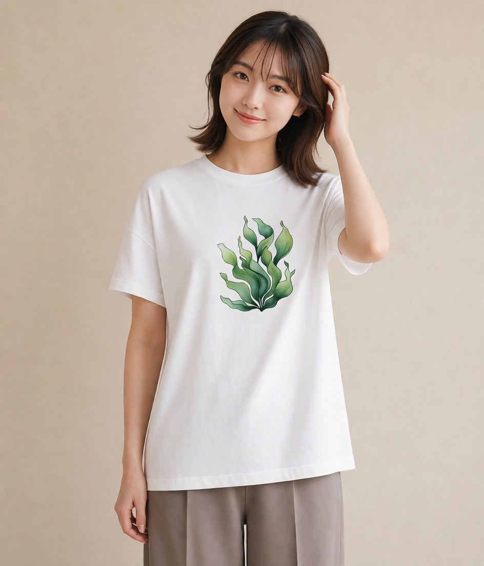 半袖Tシャツ レディース つる 植物 ボタニカル イラスト フェミニン 買い物 夏コーデ 白T YMAZO