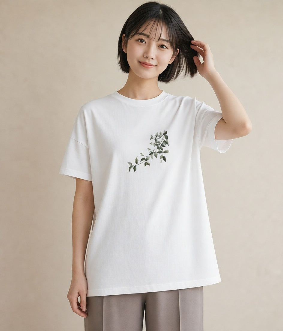 デザインTシャツ レディース ボタニカル 植物 イラスト シック おしゃれギフト 社会人 白T YMAZO