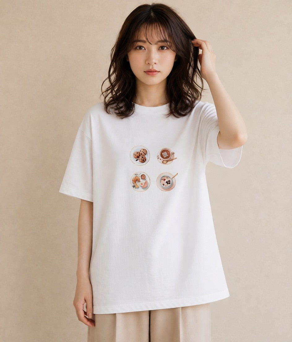 プリントTシャツ レディース たまご 食べ物 フード イラスト お洒落 在宅 公園 白T YMAZO