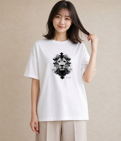 半袖Tシャツ レディース ライオン 動物 アニマル イラスト お揃い 親子 白T YMAZO