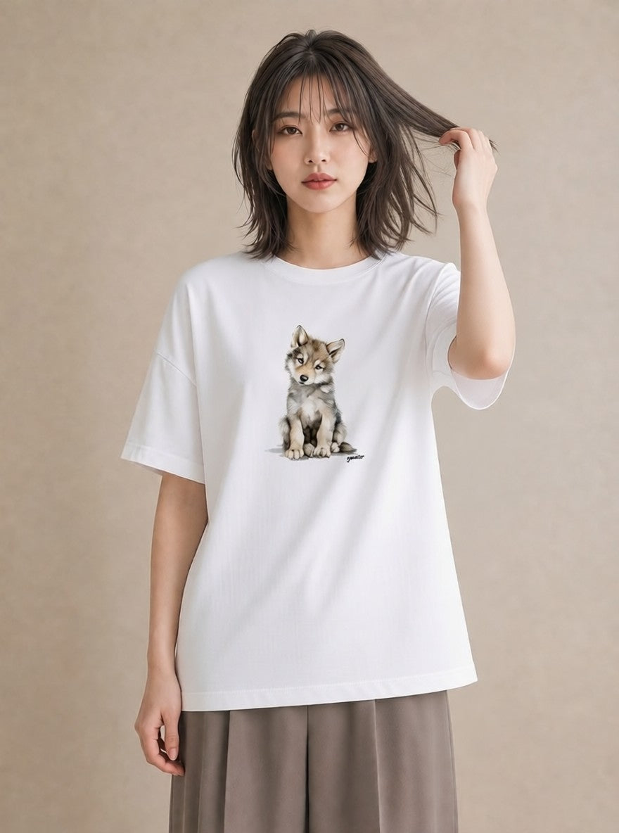 デザインTシャツ レディース シベリアンハスキー 犬 いぬ イラスト ガーリー ルームウェア ギフト 白T YMAZO