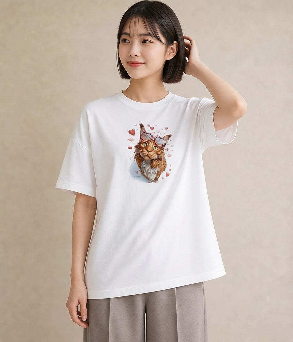半袖Tシャツ レディース ソマリ 猫 ねこ イラスト ミニマル 綿100 デート 白T YMAZO
