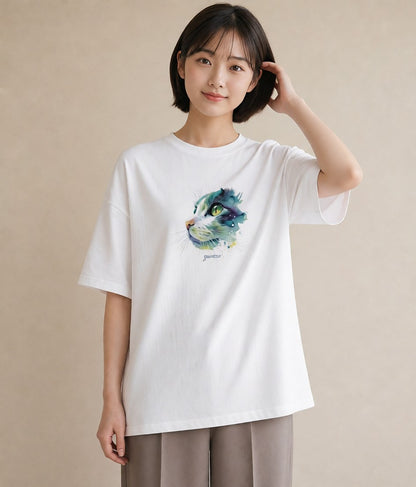 プリントTシャツ レディース ソマリ 猫 ねこ イラスト 休日コーデ 誕生日プレゼント 綿100 白T YMAZO