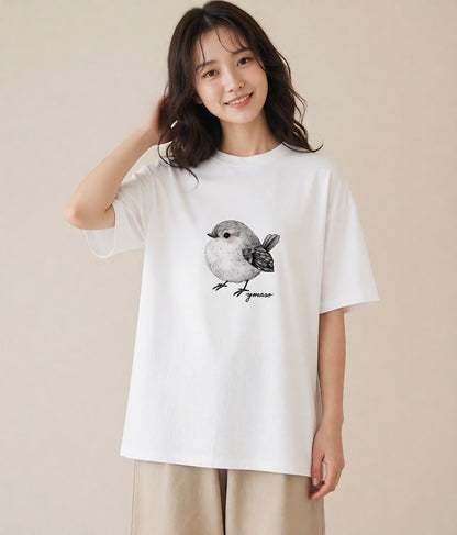 プリントTシャツ レディース 文鳥 ペット 動物 イラスト ペアコーデ 秋コーデ 白T YMAZO