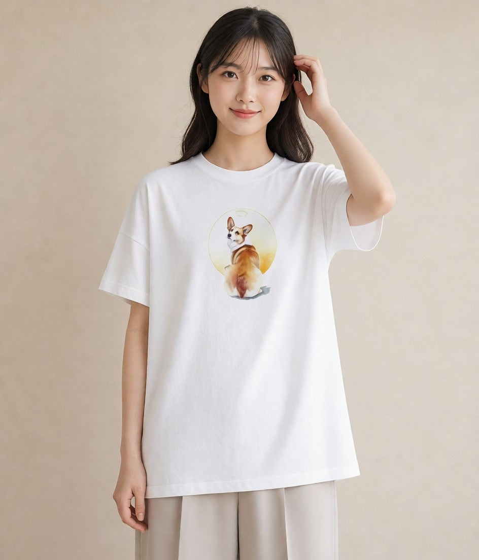 デザインTシャツ レディース ウェルシュコーギー コーギー 犬 いぬ イラスト 水彩風 女性向けギフト 散歩 白T YMAZO