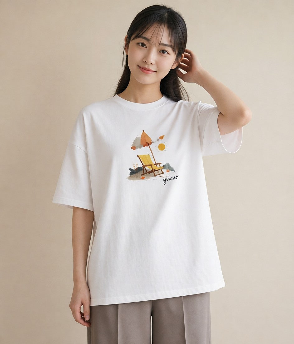 Tシャツ レディース 海 リゾート 夏 イラスト ラフカジュアル お出かけ 普段着 白T YMAZO