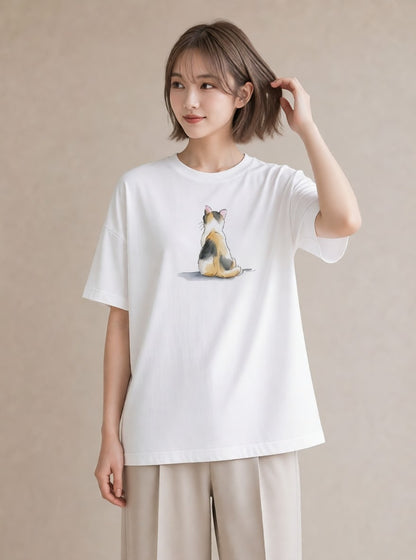 グラフィックTシャツ レディース 白猫 猫 ねこ イラスト お洒落 通勤 在宅 白T YMAZO