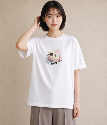 Tシャツ レディース 狆 犬 いぬ イラスト 北欧風 秋コーデ おしゃれギフト 白T YMAZO