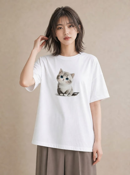 Tシャツ レディース 白猫 猫 ねこ イラスト お揃い 親子 白T YMAZO