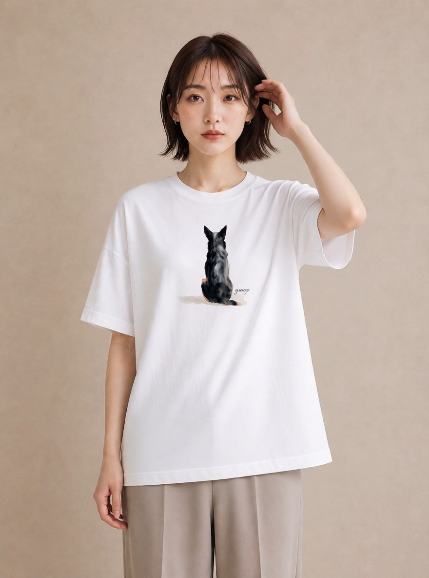 グラフィックTシャツ レディース わんちゃん 犬 いぬ イラスト ゆるコーデ 散歩 お出かけ 白T YMAZO