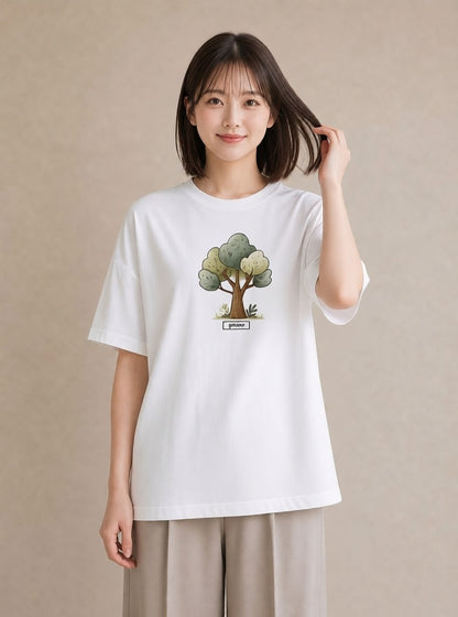 半袖Tシャツ レディース どんぐり 植物 ボタニカル イラスト 手描き風 友達ギフト 部屋着 白T YMAZO
