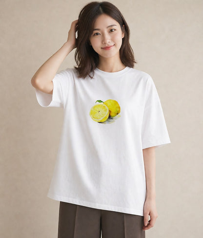 デザインTシャツ レディース レモン 檸檬 食べ物 フード イラスト ミニマル お出かけ 普段着 白T YMAZO