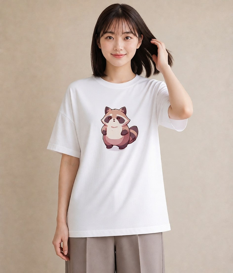 Tシャツ レディース たぬき 動物 アニマル イラスト シック クリスマス 旅行 白T YMAZO