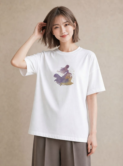 デザインTシャツ レディース 天の川 星空 宇宙 イラスト ナチュラル 春服 ミセス 白T YMAZO