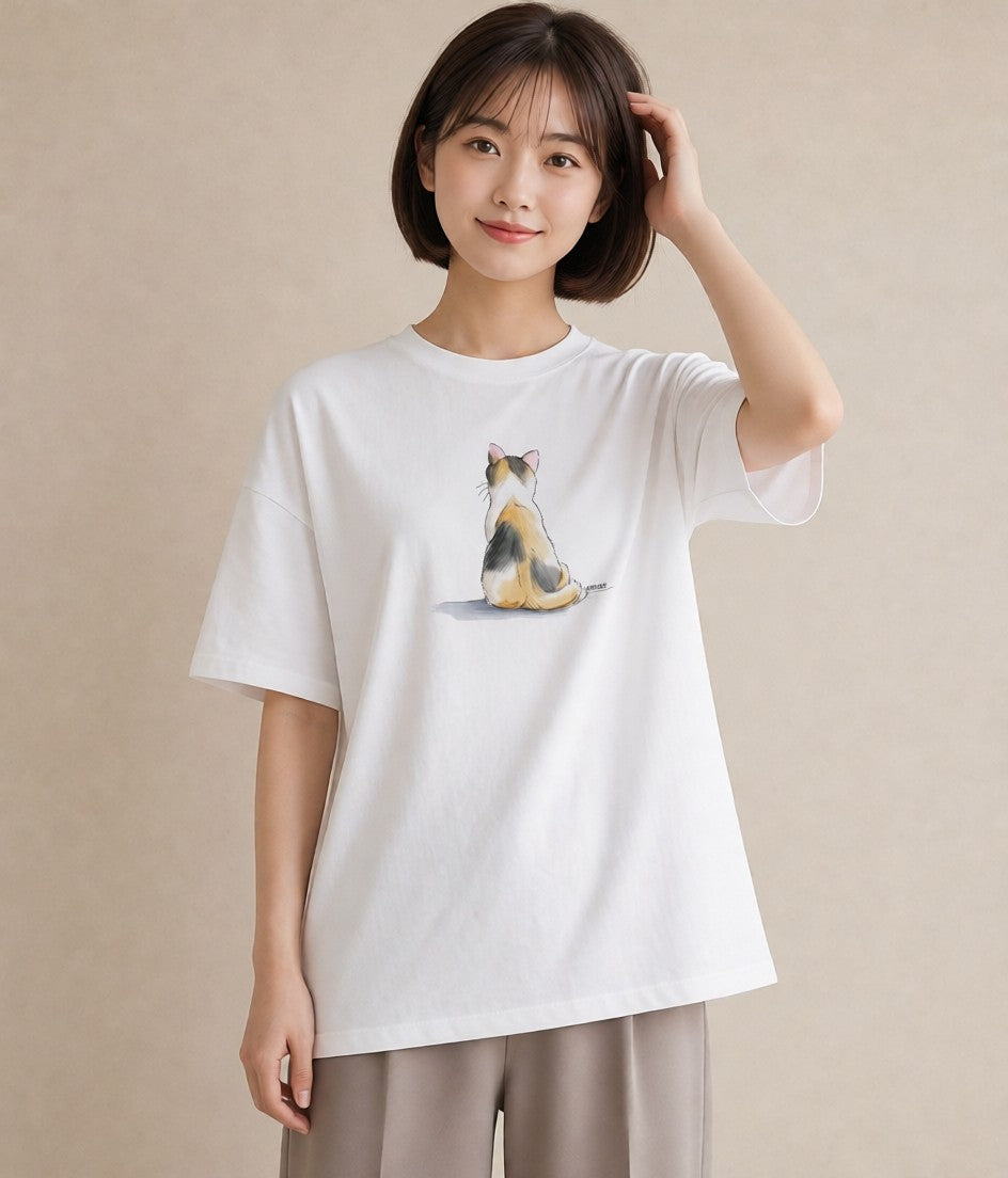 半袖Tシャツ レディース ベンガル 猫 ねこ イラスト ミニマル レイヤード 友達ギフト 白T YMAZO