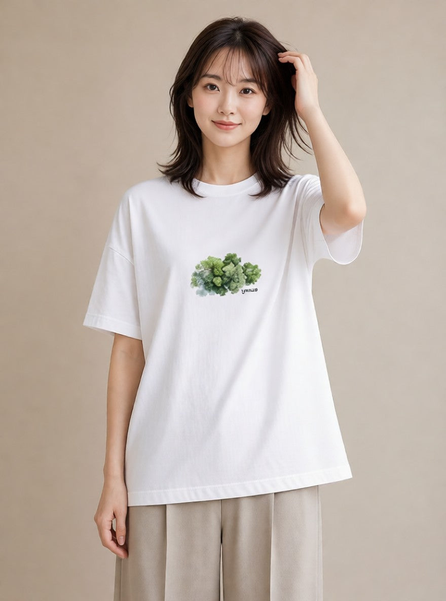 Tシャツ レディース 青の水彩 風景 ブルー ナチュラル アンティーク イラスト カフェコーデ ミセス 春コーデ 白T YMAZO