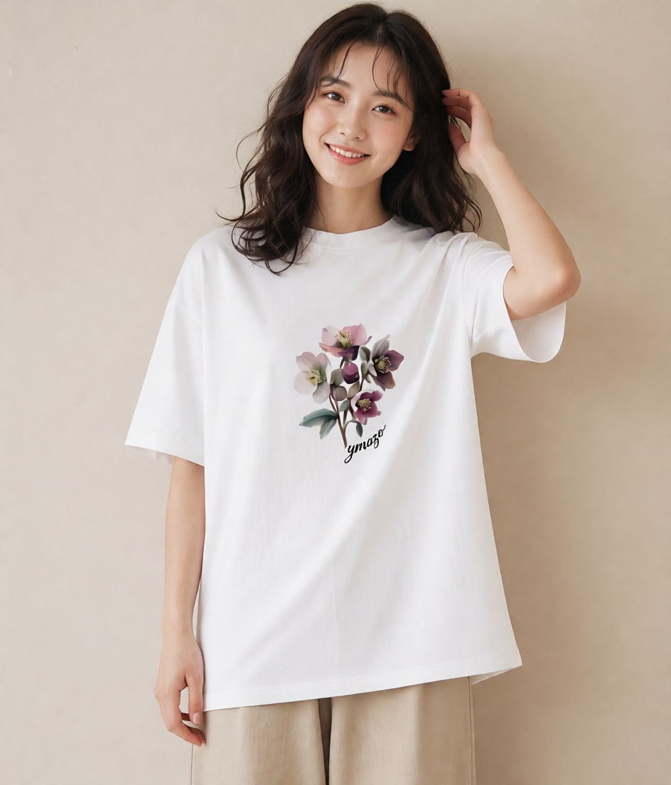 グラフィックTシャツ レディース パンジー 花 花柄 イラスト ナチュラル ペアコーデ 秋コーデ 白T