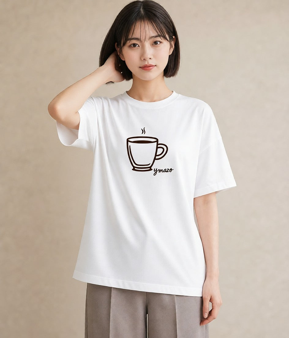 プリントTシャツ レディース コーヒー カフェ 珈琲 イラスト ラフカジュアル 親子 20代 白T YMAZO