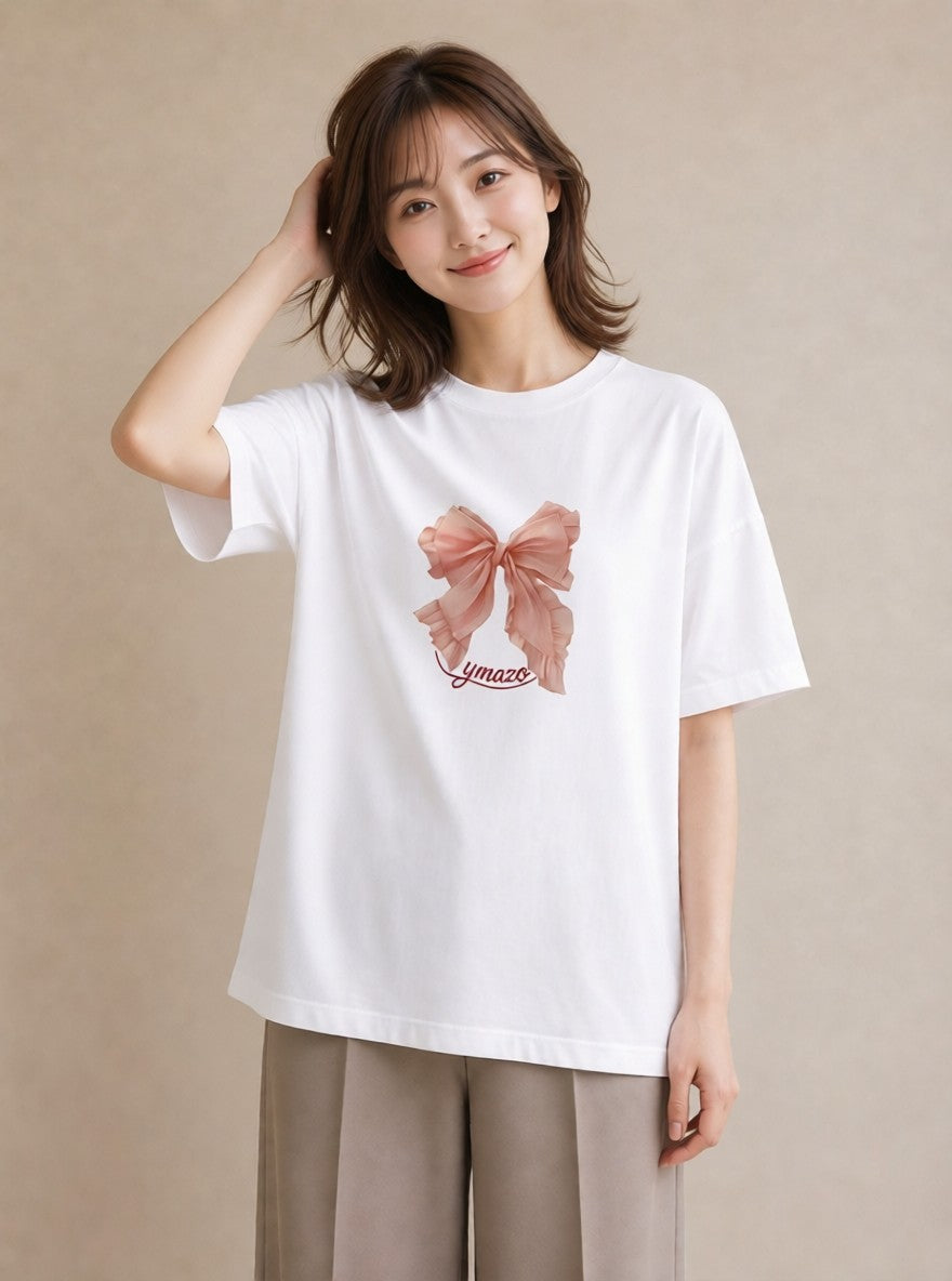 グラフィックTシャツ レディース レースハンカチ レース ハンカチ ナチュラル アンティーク イラスト ユニーク 女性向けギフト 散歩 白T YMAZO