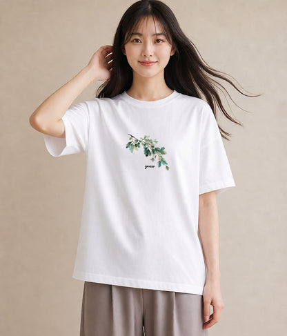 Tシャツ レディース 葉っぱ 植物 ボタニカル イラスト ミニマル 海 カフェ巡り 白T YMAZO