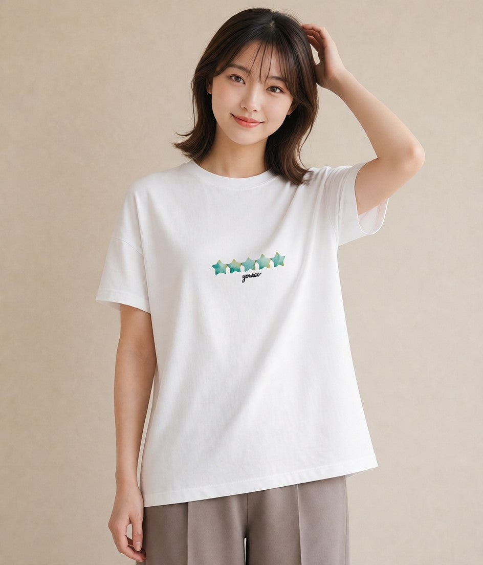 グラフィックTシャツ レディース ヒトデ 海の生き物 海 イラスト 淡色 カフェ巡り 女子会 白T YMAZO