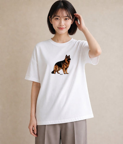 プリントTシャツ レディース ジャーマンシェパード 犬 いぬ イラスト 旅行コーデ 通勤 在宅 白T YMAZO