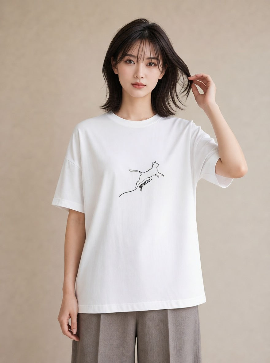 Tシャツ レディース 猫 ねこ ネコ イラスト カジュアル 姉妹 送別ギフト 白T YMAZO