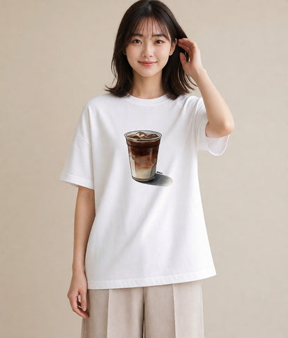 デザインTシャツ レディース コーヒー 珈琲 カフェ 食べ物 フード イラスト ナチュラル ミセス 春コーデ 白T YMAZO