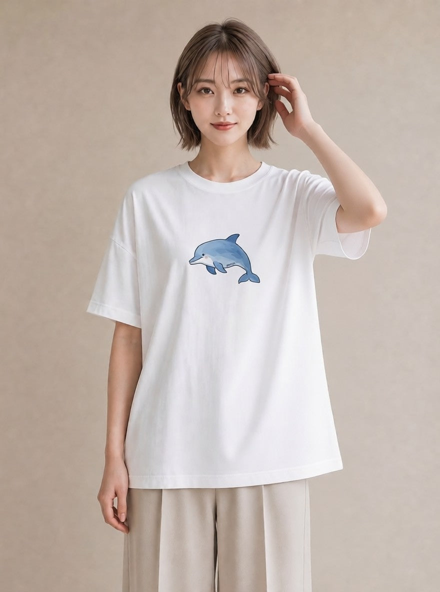 グラフィックTシャツ レディース クジラ 海の生き物 海 イラスト 淡色 ミセス 春コーデ 白T YMAZO