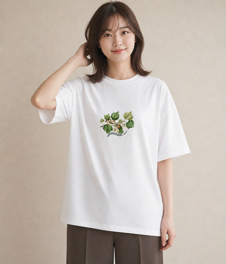 プリントTシャツ レディース 実り 植物 ボタニカル イラスト 韓国風 夏コーデ 通学 白T YMAZO