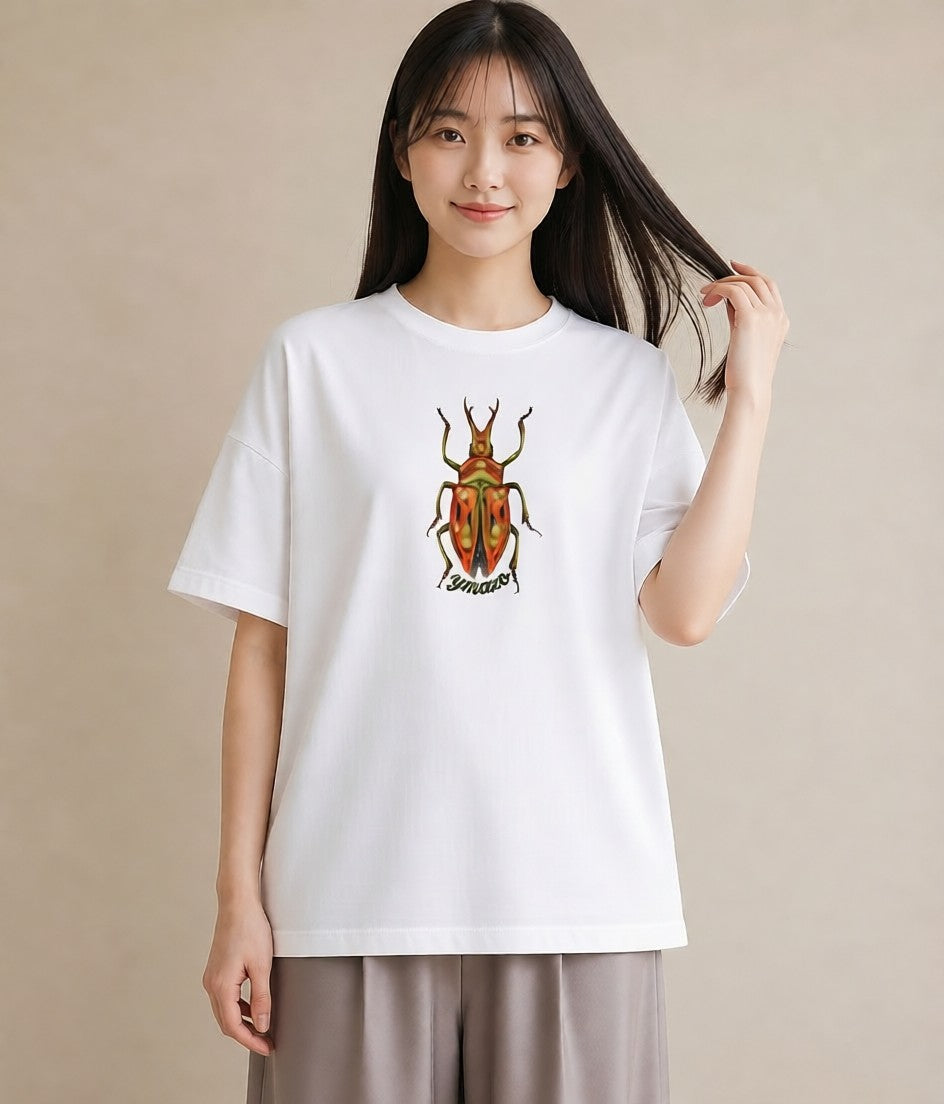 グラフィックTシャツ レディース クワガタ 昆虫 虫 イラスト ママ カフェ服 白T YMAZO
