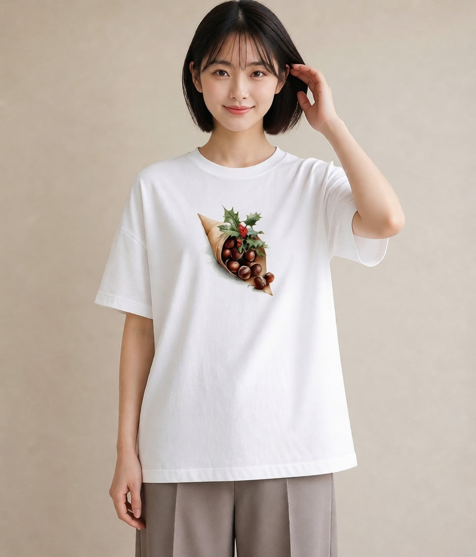 プリントTシャツ レディース どんぐり 植物 ボタニカル イラスト 旅行コーデ 送別ギフト 通勤 白T YMAZO