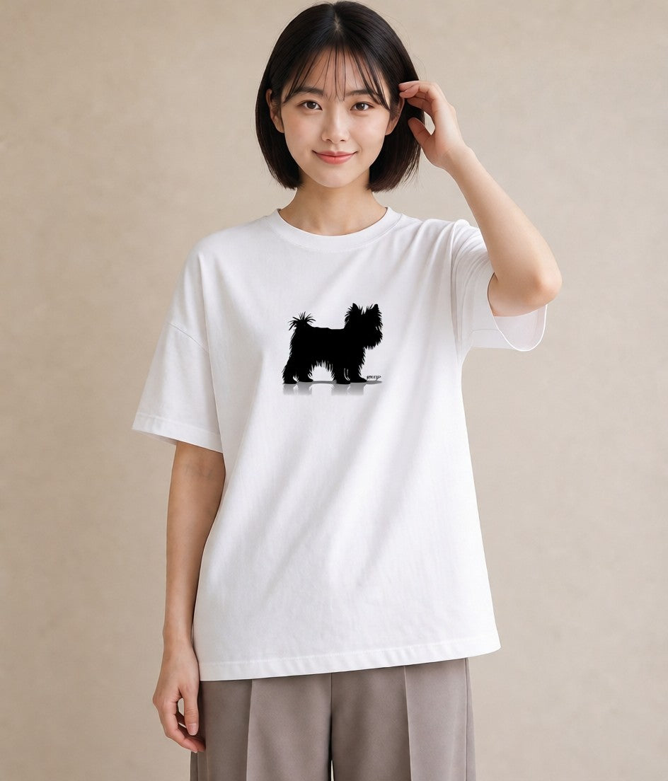 半袖Tシャツ レディース ミニチュアシュナウザー 犬 いぬ イラスト 抜け感 デイリーウェア 休日 白T YMAZO