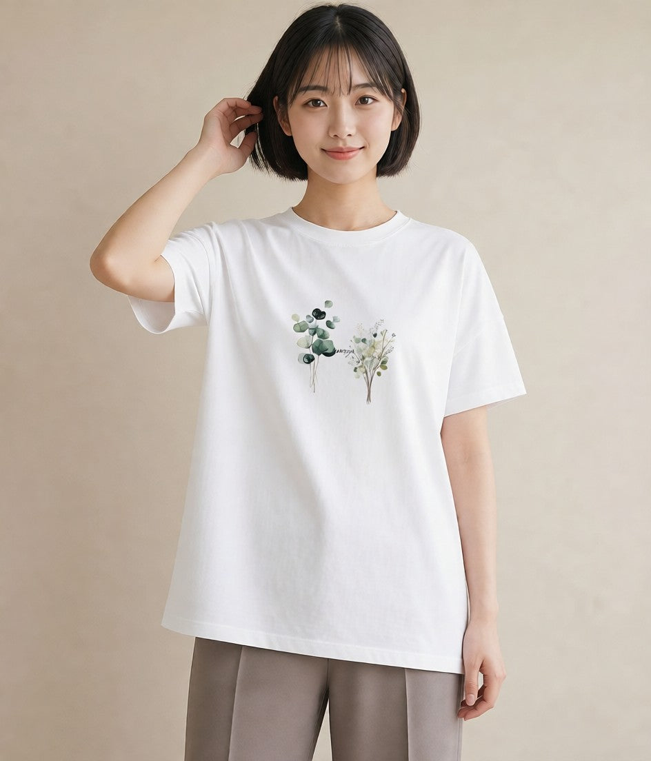 Tシャツ レディース ハーブ 植物 ボタニカル イラスト 個性的 春コーデ 姉妹 白T YMAZO