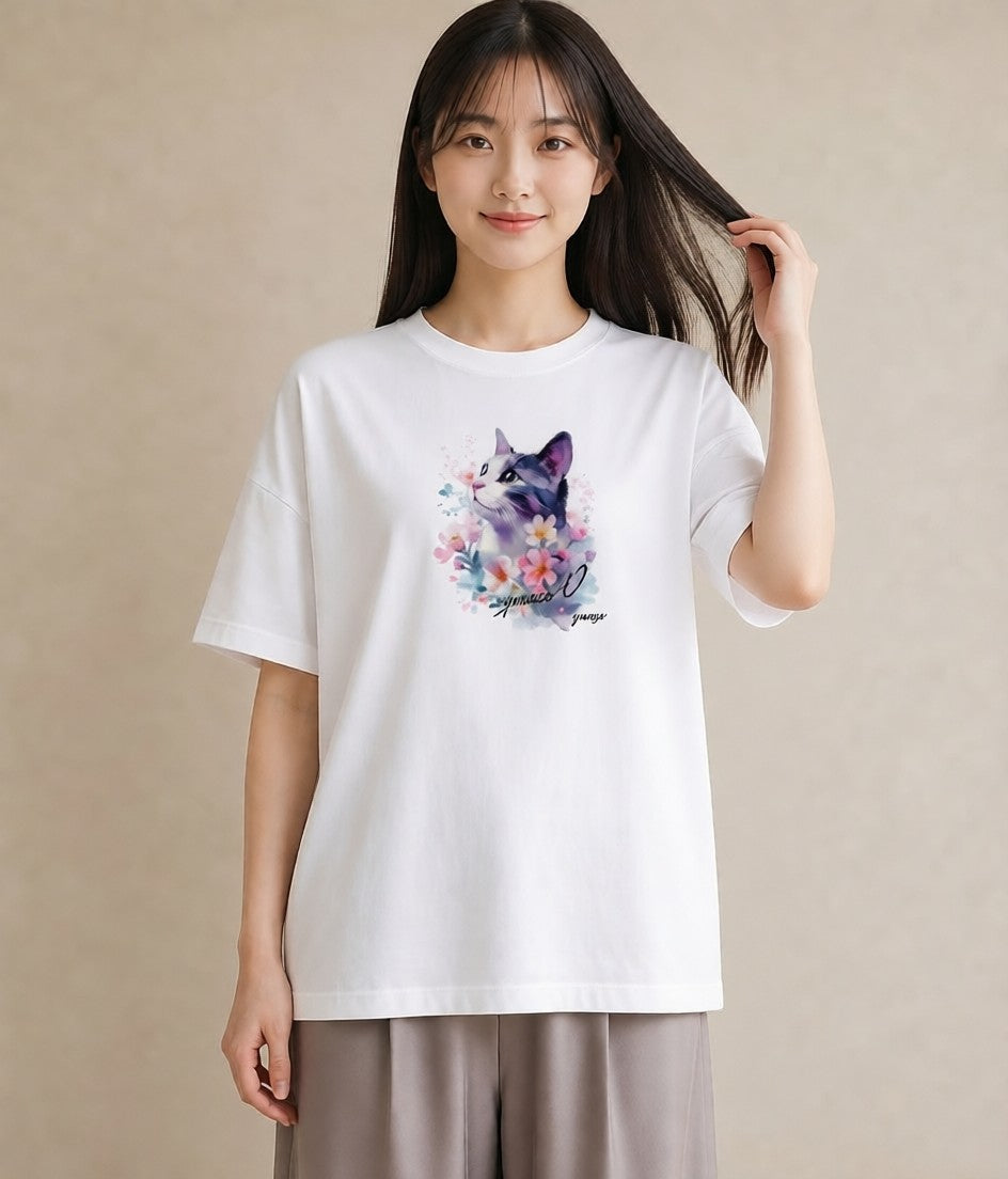 半袖Tシャツ レディース 三毛猫 みけねこ 三毛 猫 ねこ イラスト 旅行 母娘コーデ 白T YMAZO