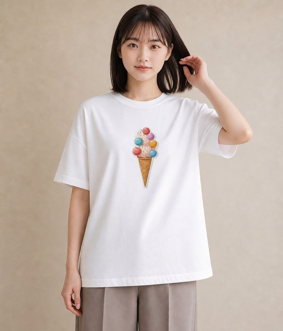 グラフィックTシャツ レディース キャンディ 食べ物 フード イラスト 普段使い 帰省 ラフ 白T YMAZO