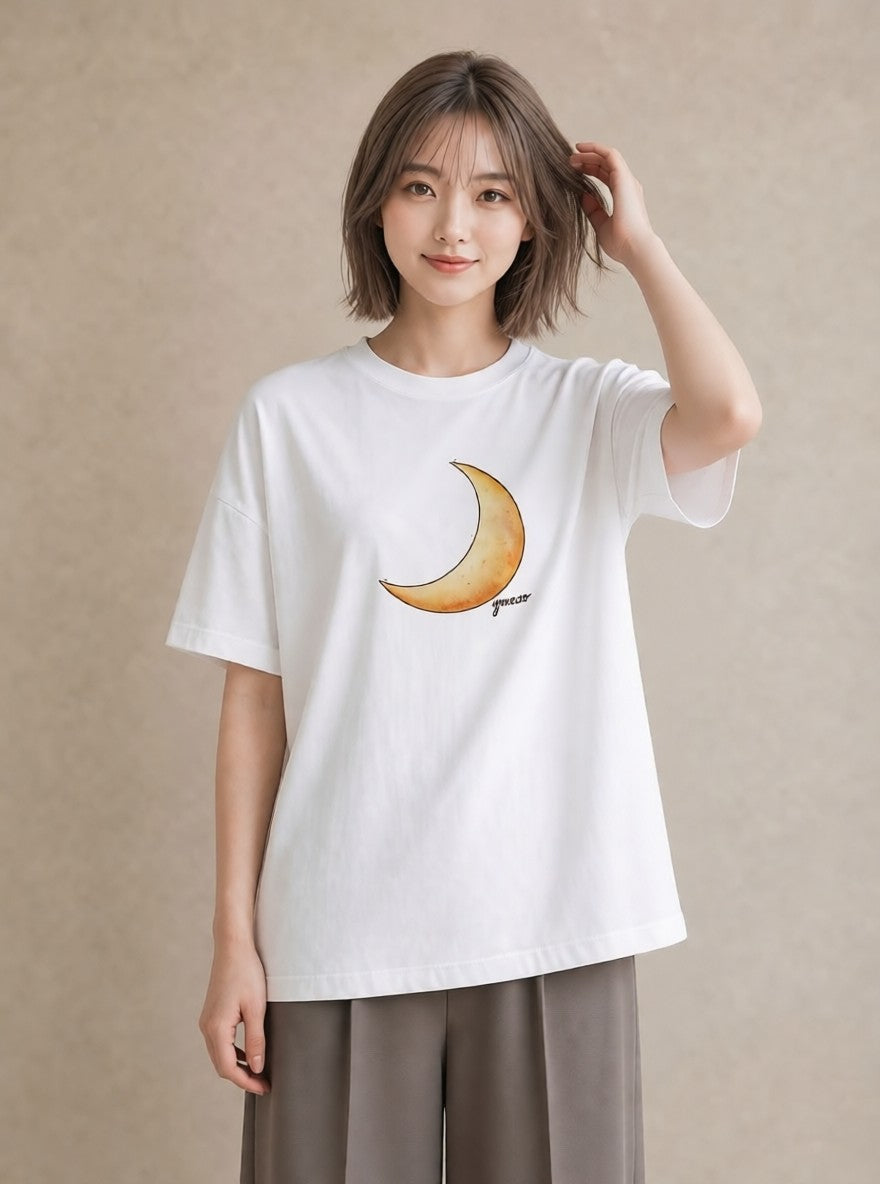 プリントTシャツ レディース 月 星空 宇宙 イラスト ミニマル お出かけ 普段着 白T YMAZO