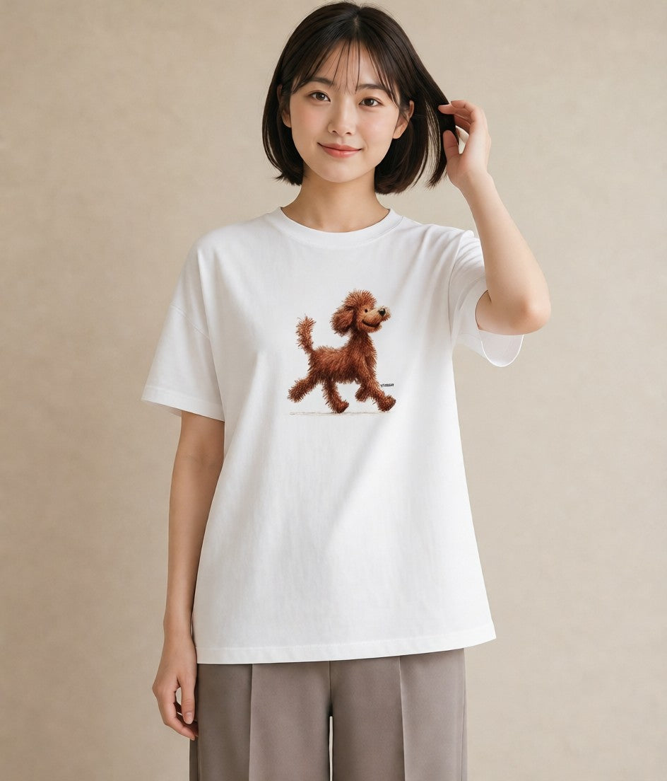 デザインTシャツ レディース トイプードル プードル 犬 いぬ イラスト シック 綿100 デート 白T YMAZO
