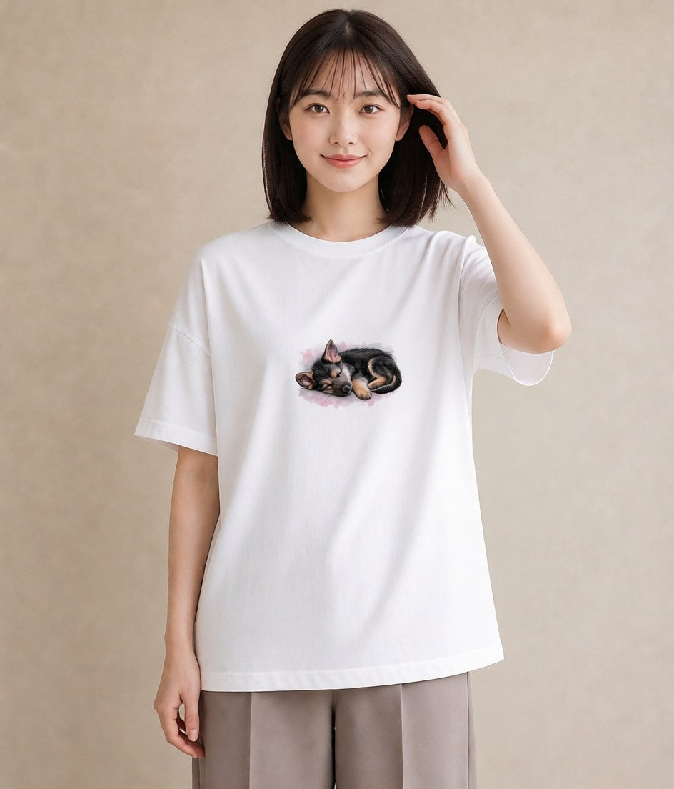 デザインTシャツ レディース ジャーマンシェパード 犬 いぬ イラスト ユニーク 在宅 公園 白T YMAZO