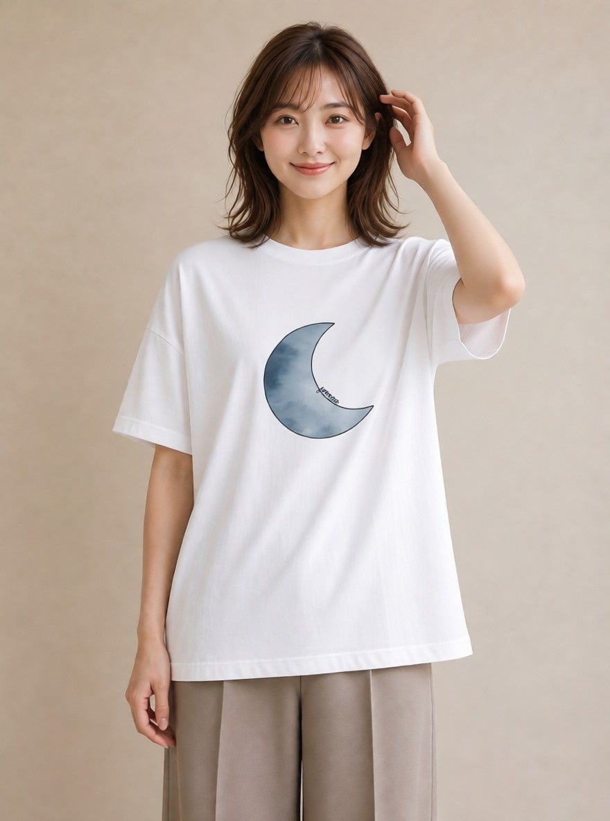 半袖Tシャツ レディース 青の水彩 風景 ブルー ナチュラル アンティーク イラスト ゆるかわ 親子 20代 白T YMAZO