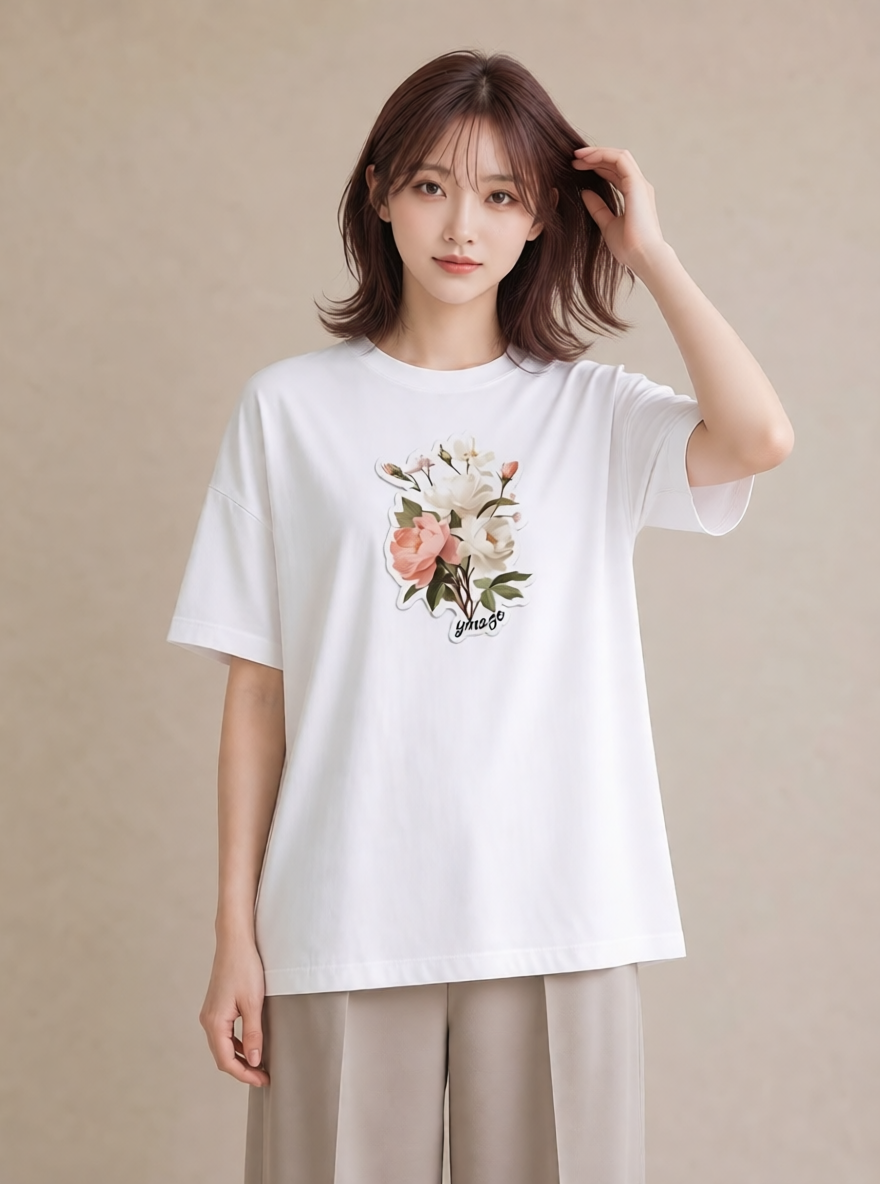 グラフィックTシャツ レディース 椿 花 花柄 イラスト 上品 ギフト 母の日 白T