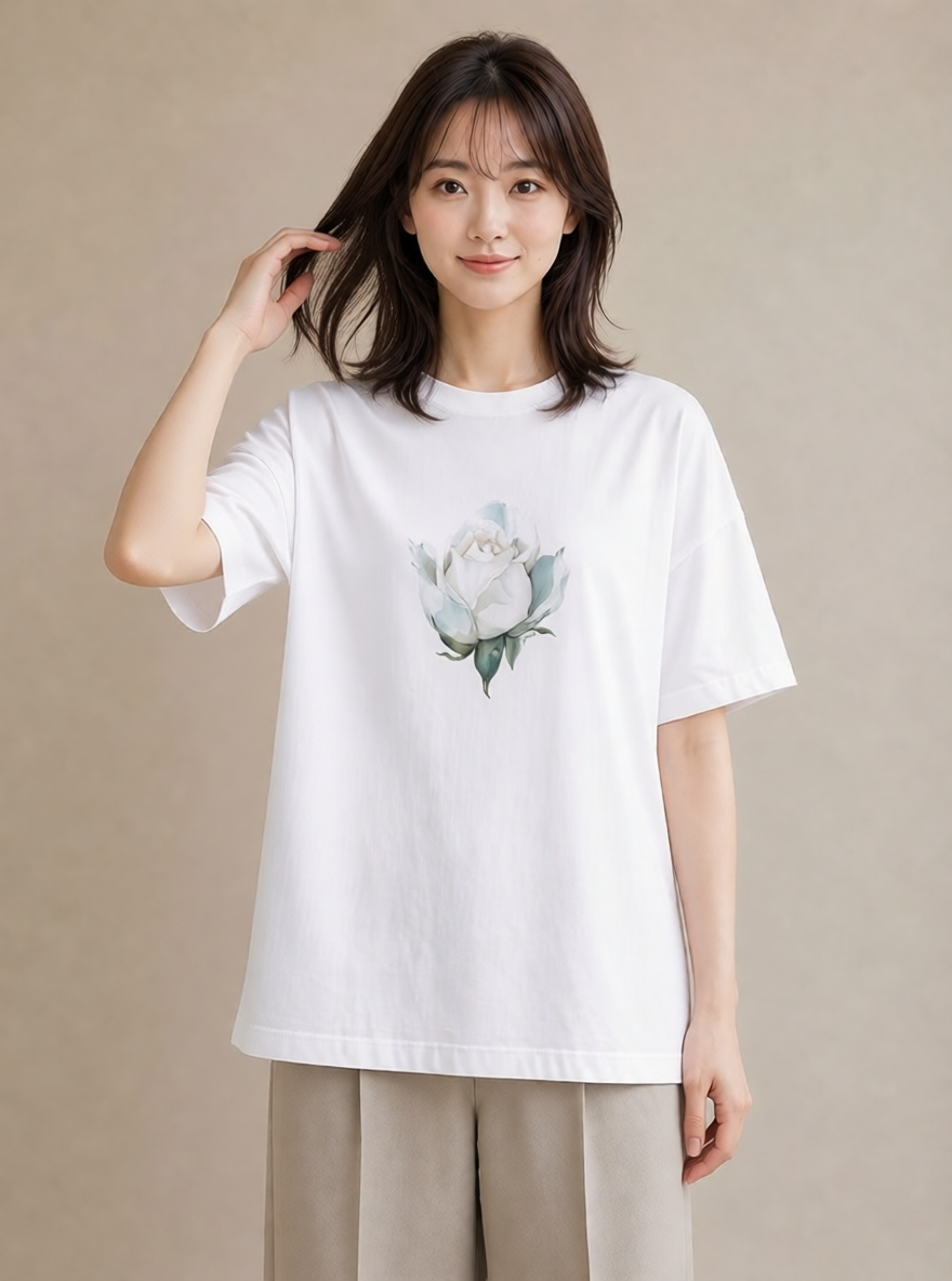 グラフィックTシャツ レディース バラ 薔薇 ローズ 花 花柄 イラスト レトロ 旅行 母娘コーデ 白T