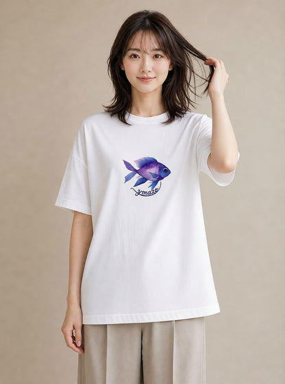 グラフィックTシャツ レディース マンボウ 海の生き物 海 イラスト シンプル 春服 ミセス 白T YMAZO