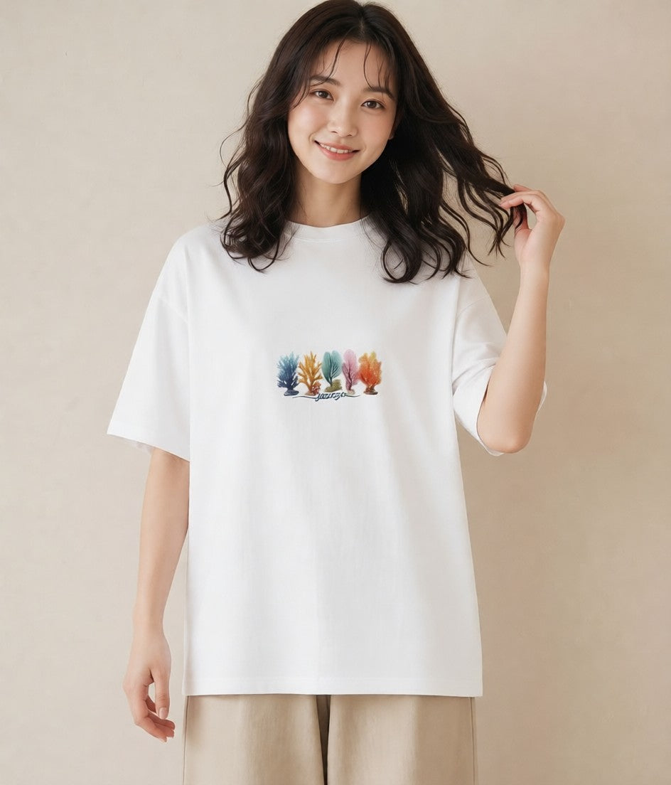 プリントTシャツ レディース サンゴ 海の生き物 海 イラスト ボタニカル ミセス 春コーデ 白T YMAZO
