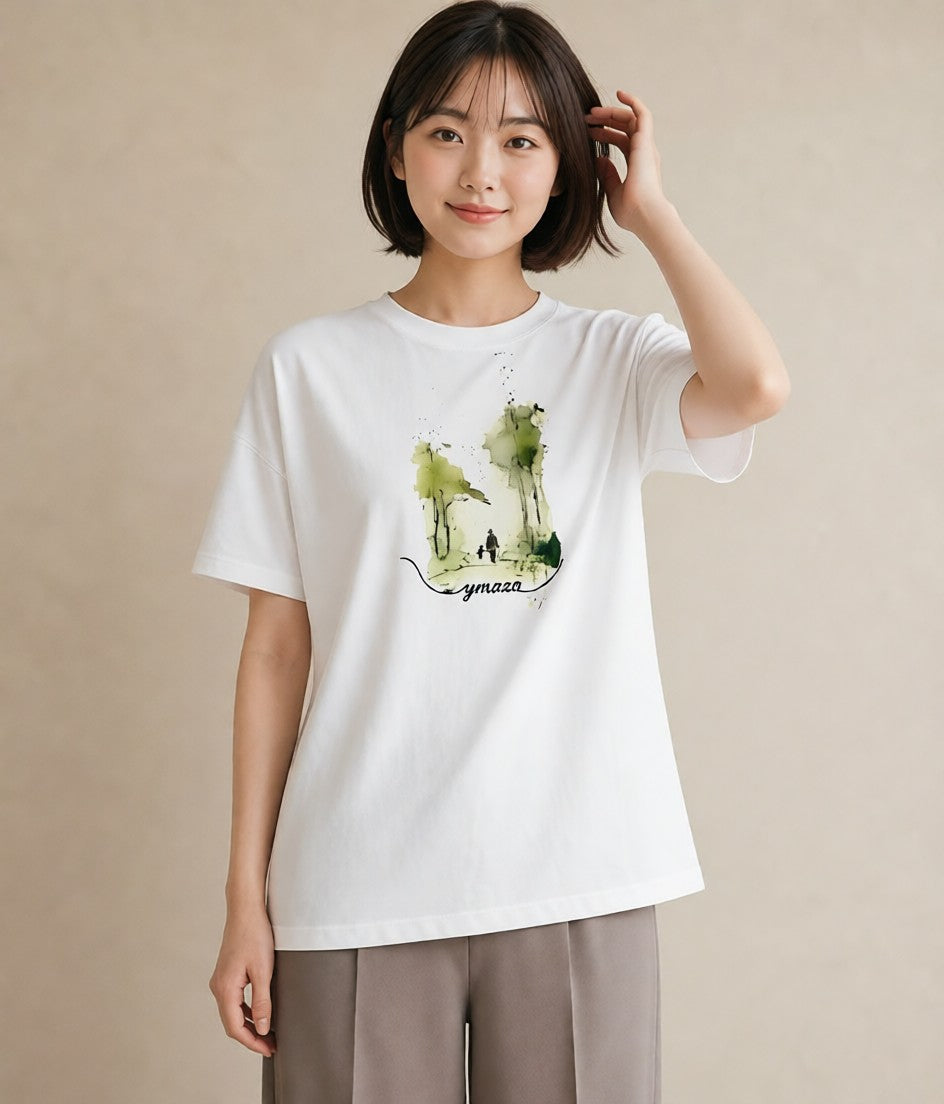 グラフィックTシャツ レディース 雨上がりの小道 雨上がり 小道 ナチュラル アンティーク イラスト フェミニン 綿100 デート 白T YMAZO