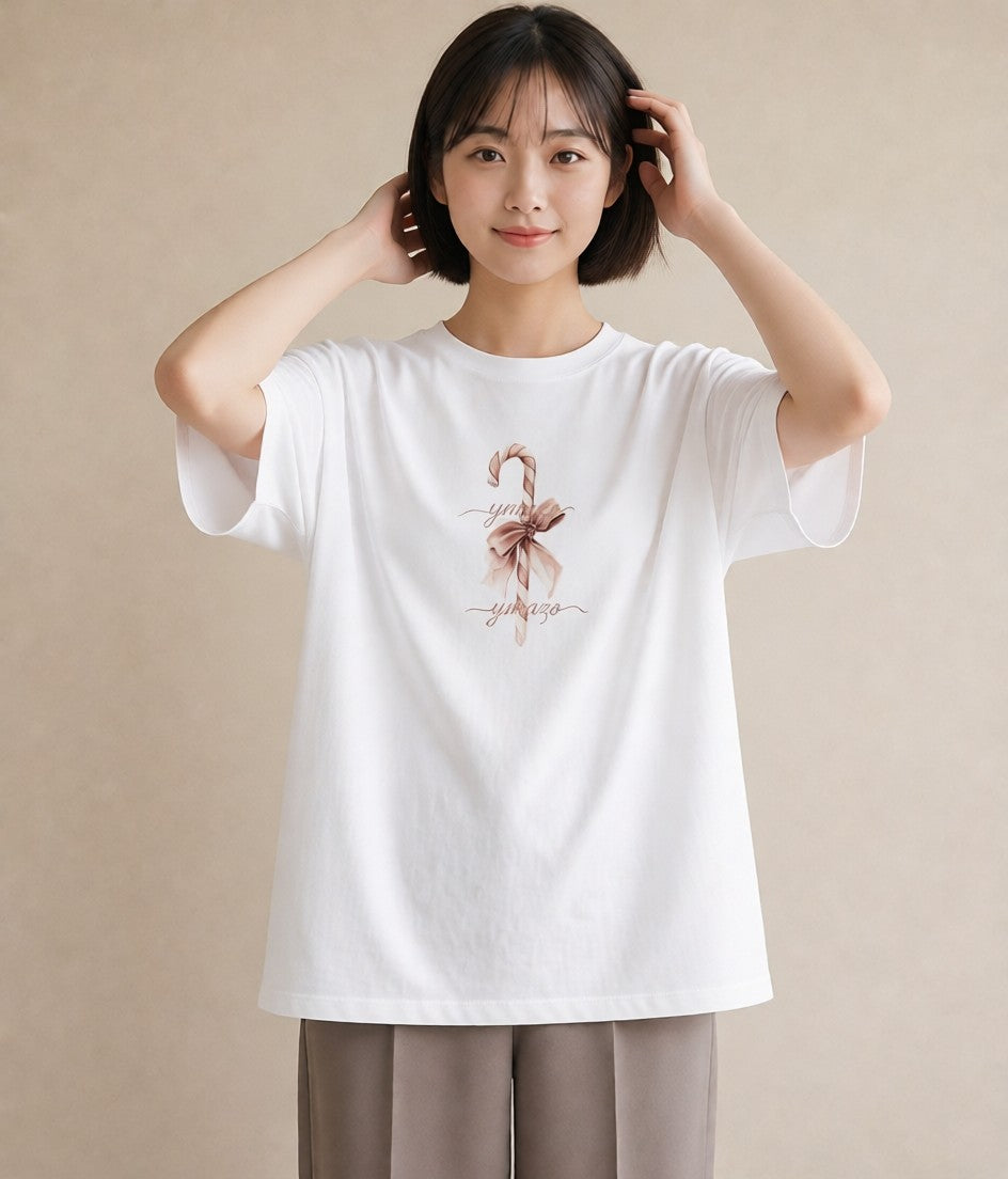 デザインTシャツ レディース キャンディ 食べ物 フード イラスト ゆるかわ 帰省 ラフ 白T YMAZO