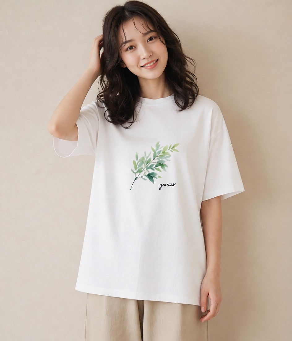 Tシャツ レディース ハーブ 植物 ボタニカル イラスト ヴィンテージ風 母娘コーデ 自分用 白T YMAZO