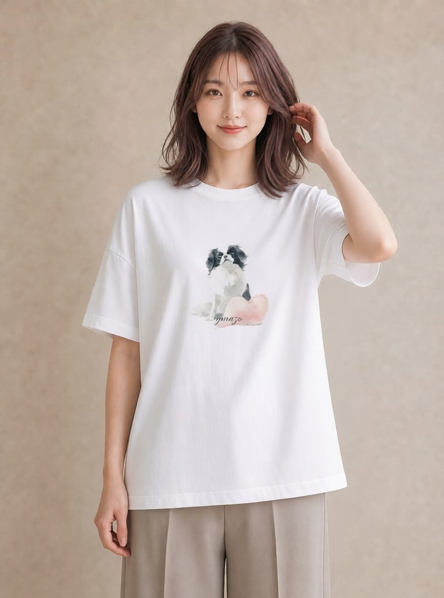 プリントTシャツ レディース 狆 犬 いぬ イラスト モード 友達ギフト 部屋着 白T YMAZO