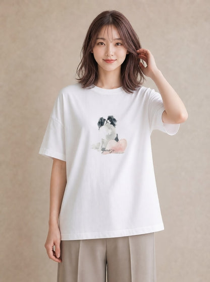 プリントTシャツ レディース 狆 犬 いぬ イラスト モード 友達ギフト 部屋着 白T YMAZO