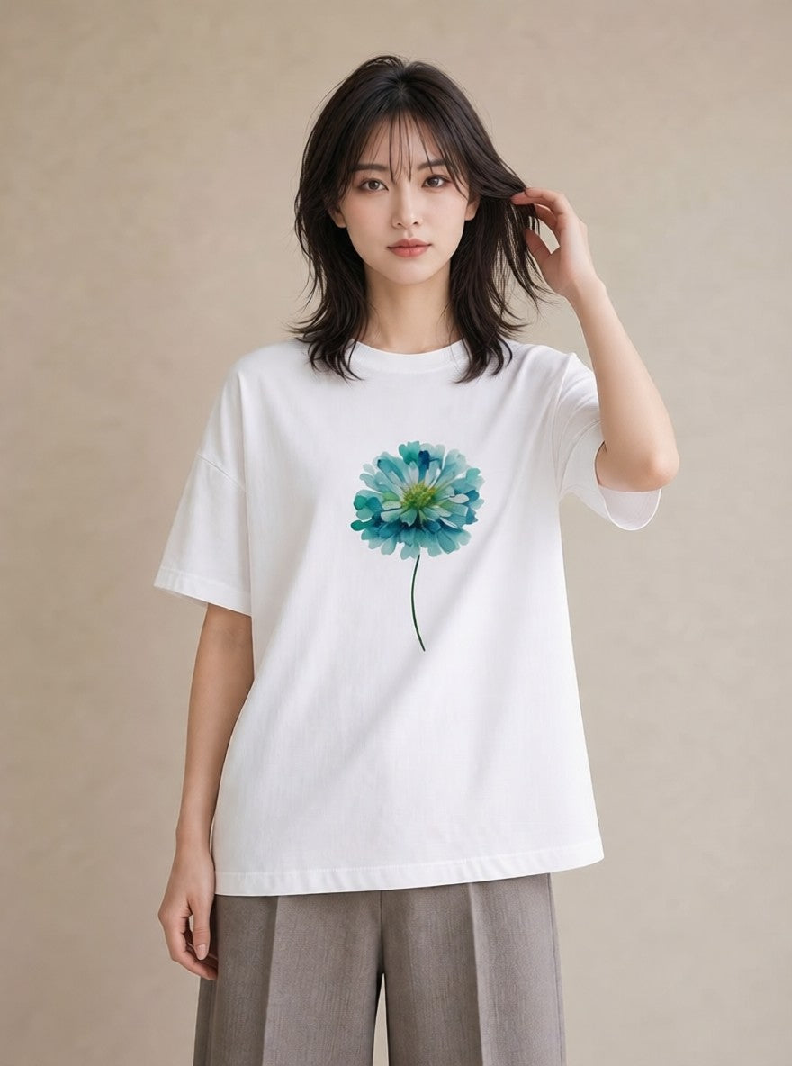 デザインTシャツ レディース カーネーション 花 花柄 イラスト 韓国風 綿100 デート 白T YMAZO